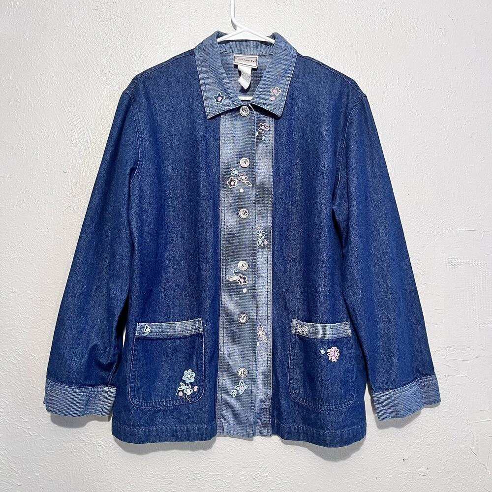 NAPA VALLEY Denim Collard Button Down Floral Long Sleeve Shirt‎ Size L